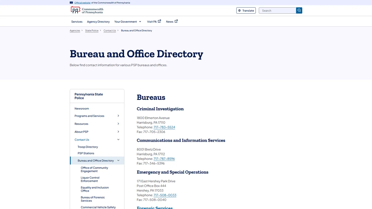 PSP Bureau of Integrity and Professional Standards - Harrisburg, PA