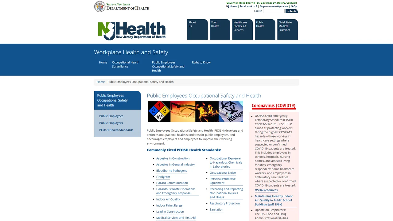 Public Employees Occupational Safety and Health (PEOSH) - NJ Dept. of Health - Trenton, NJ