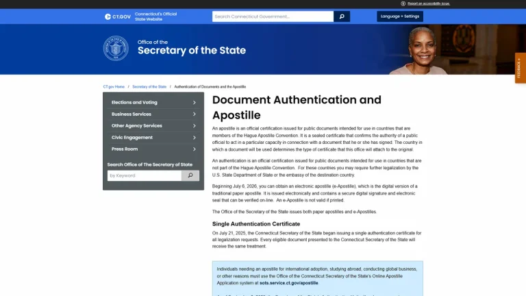 Secretary of the State Authentications and Apostilles - Hartford, CT