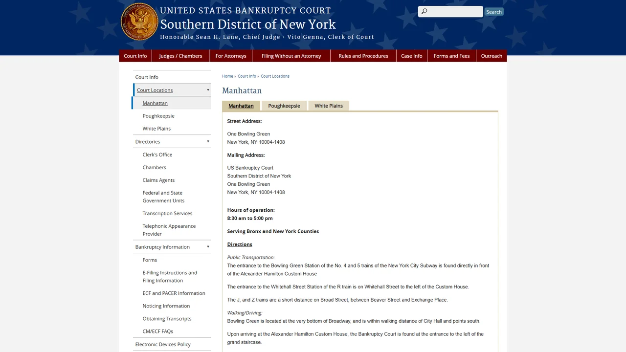 Southern District of New York Bankruptcy Court serving Bronx and New York Counties - New York, NY