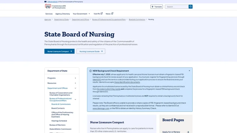 State Board of Nursing - Harrisburg, PA