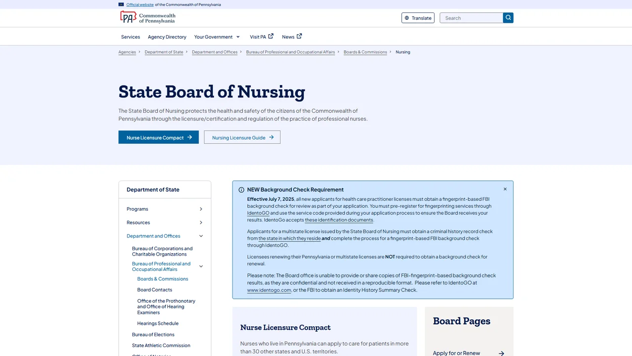 State Board of Nursing - Harrisburg, PA