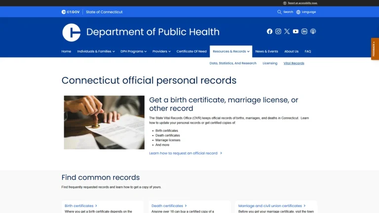 State Vital Records Office - Hartford, CT