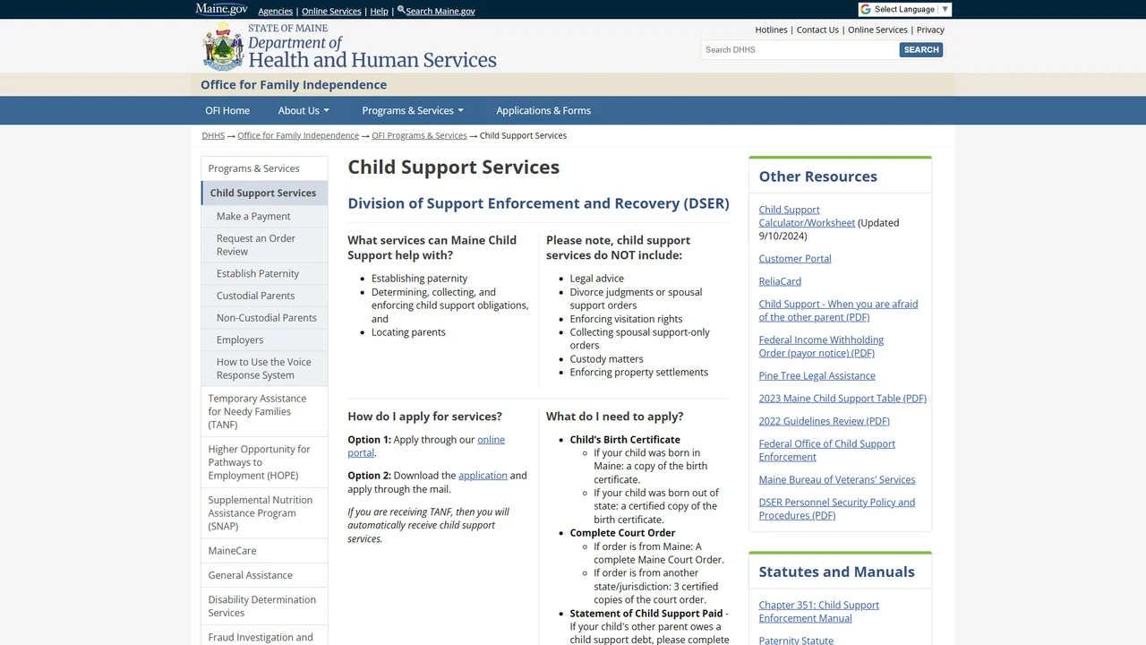 Support Enforcement and Recovery - Augusta, ME