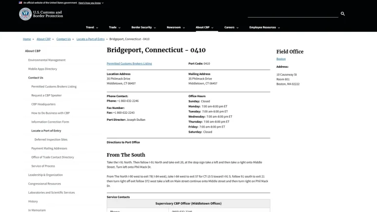 U.S. Customs and Border Protection - Bridgeport Port of Entry - Bridgeport, CT