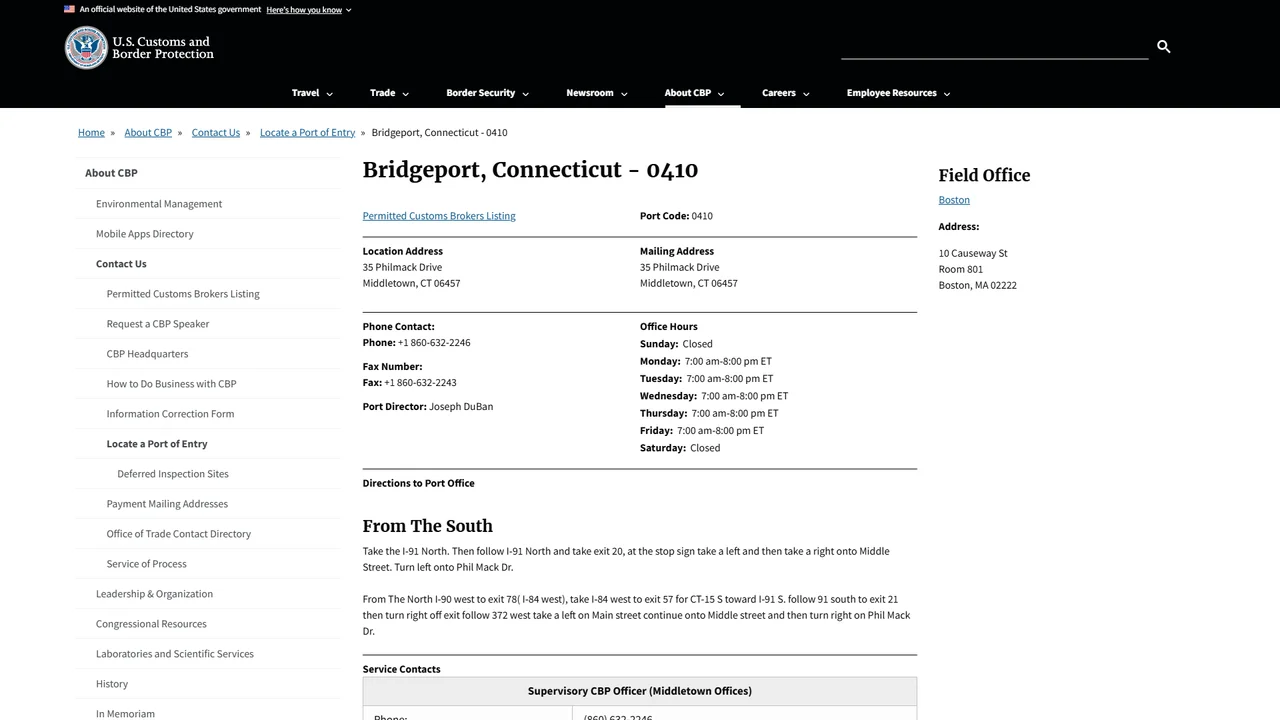 U.S. Customs and Border Protection - Bridgeport Port of Entry - Bridgeport, CT
