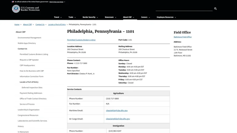 U.S. Customs and Border Protection - Philadelphia Service Port - Philadelphia, PA
