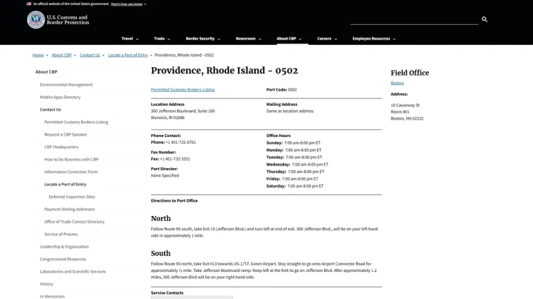 U.S. Customs and Border Protection - Providence Service Port - Warwick, RI