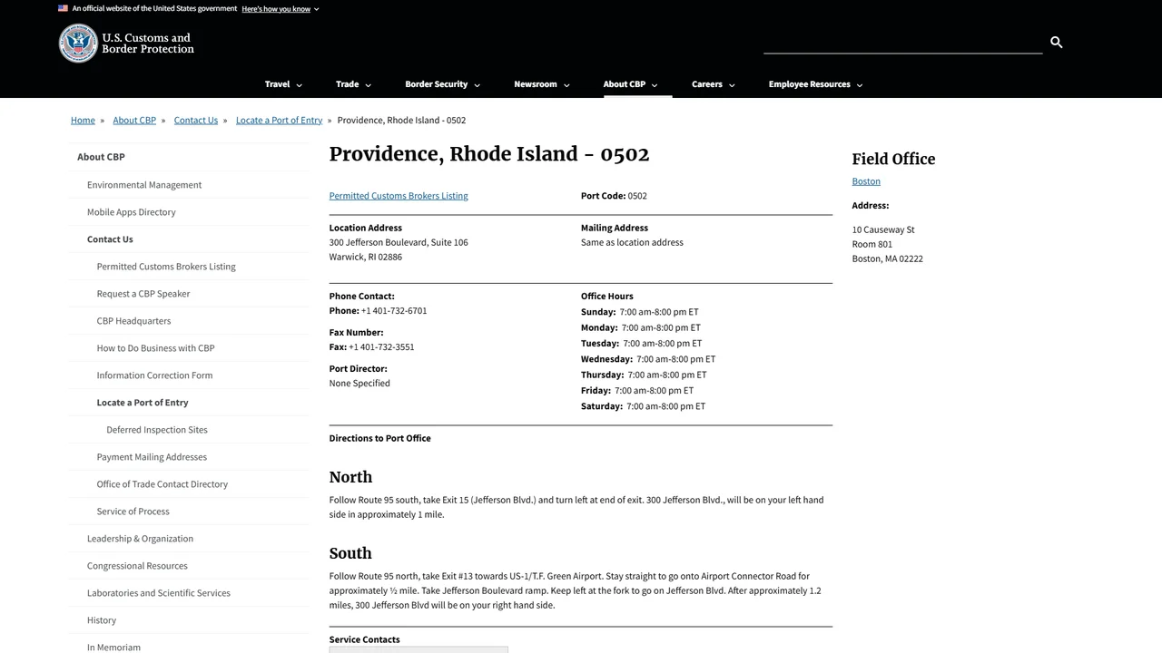 U.S. Customs and Border Protection - Providence Service Port - Warwick, RI