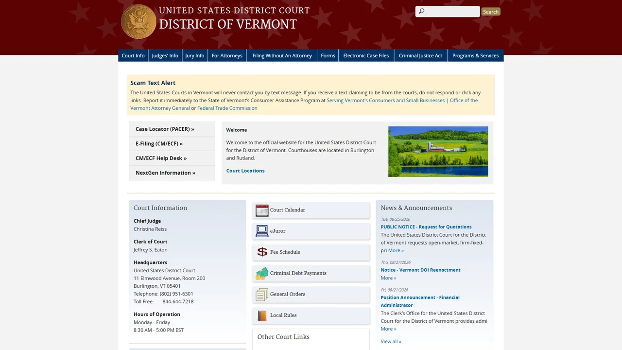 U.S. District Court District of Vermont - Burlington, VT