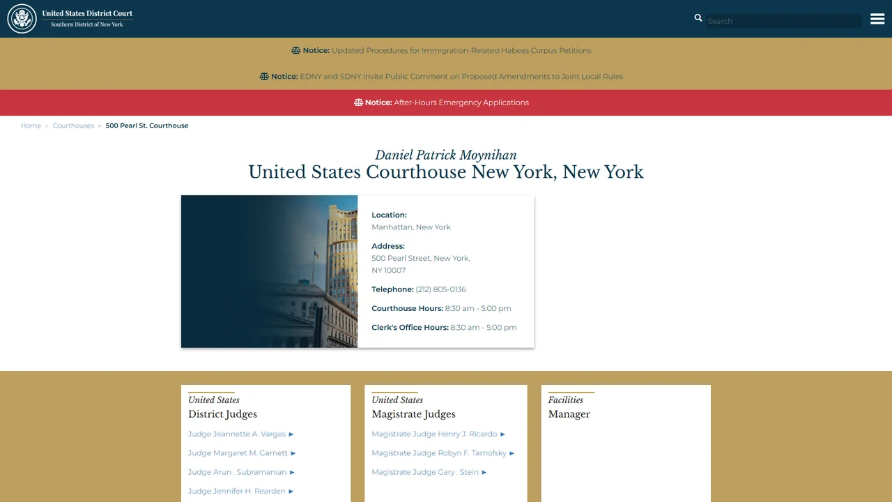 U.S. District Court - Southern District of New York - New York, NY