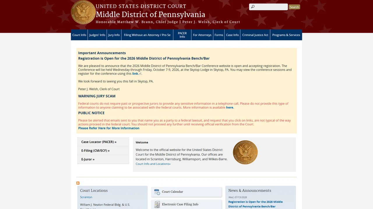 United States District Court - Middle District of Pennsylvania - Harrisburg, PA