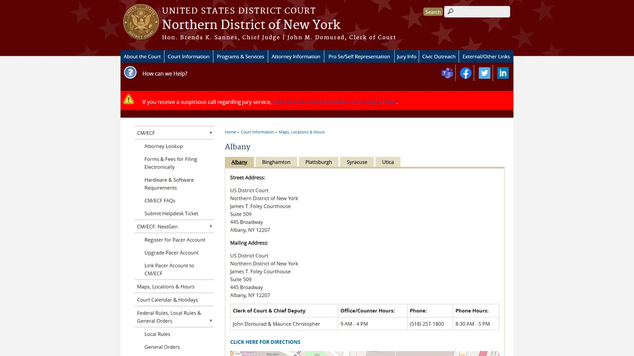 US District Court Clerk - Albany, NY