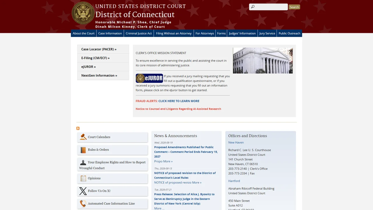 US District Court Clerk - Bridgeport, CT